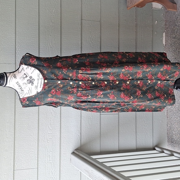 Vintage Capacity Maternity Dark Academia Floral Noir Corduroy Jumper Dress Large - Picture 2 of 14